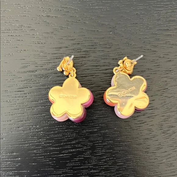 COACH “Flower Drop” Pink and Purple Floral Earrings - Picture 5 of 7